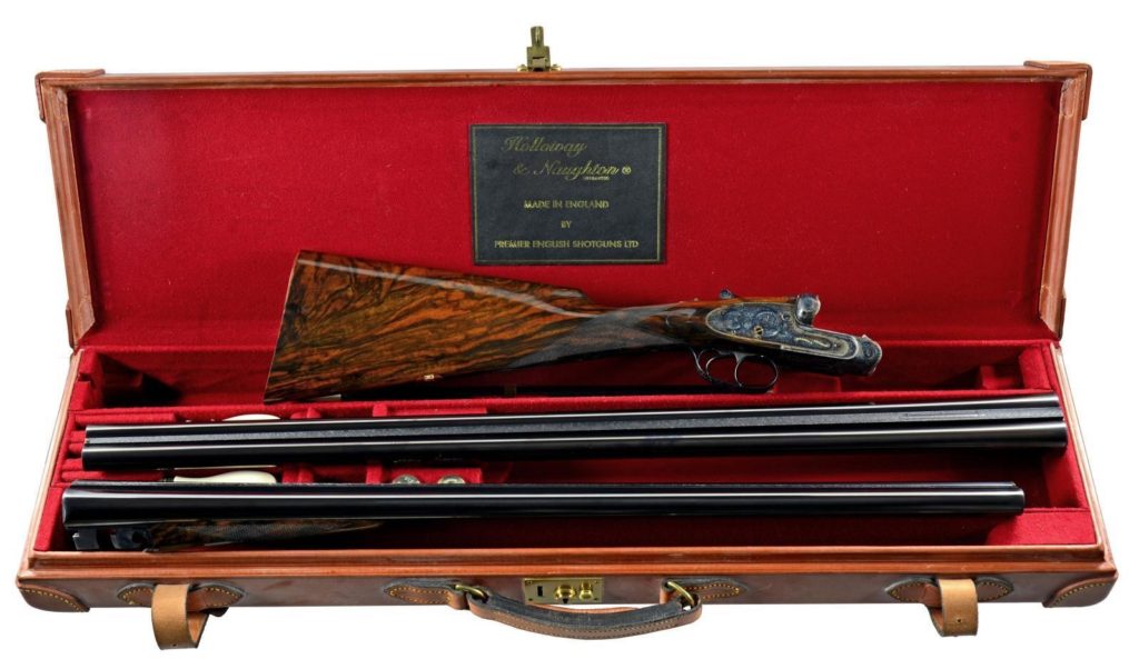 LOT 1045, POULIN AUCTIONS SPRING 2019 SALE: MAGNIFICENT HOLLOWAY & NAUGHTON BEST CASED TWO BARREL SET SIDELOCK SXS SHOTGUN: