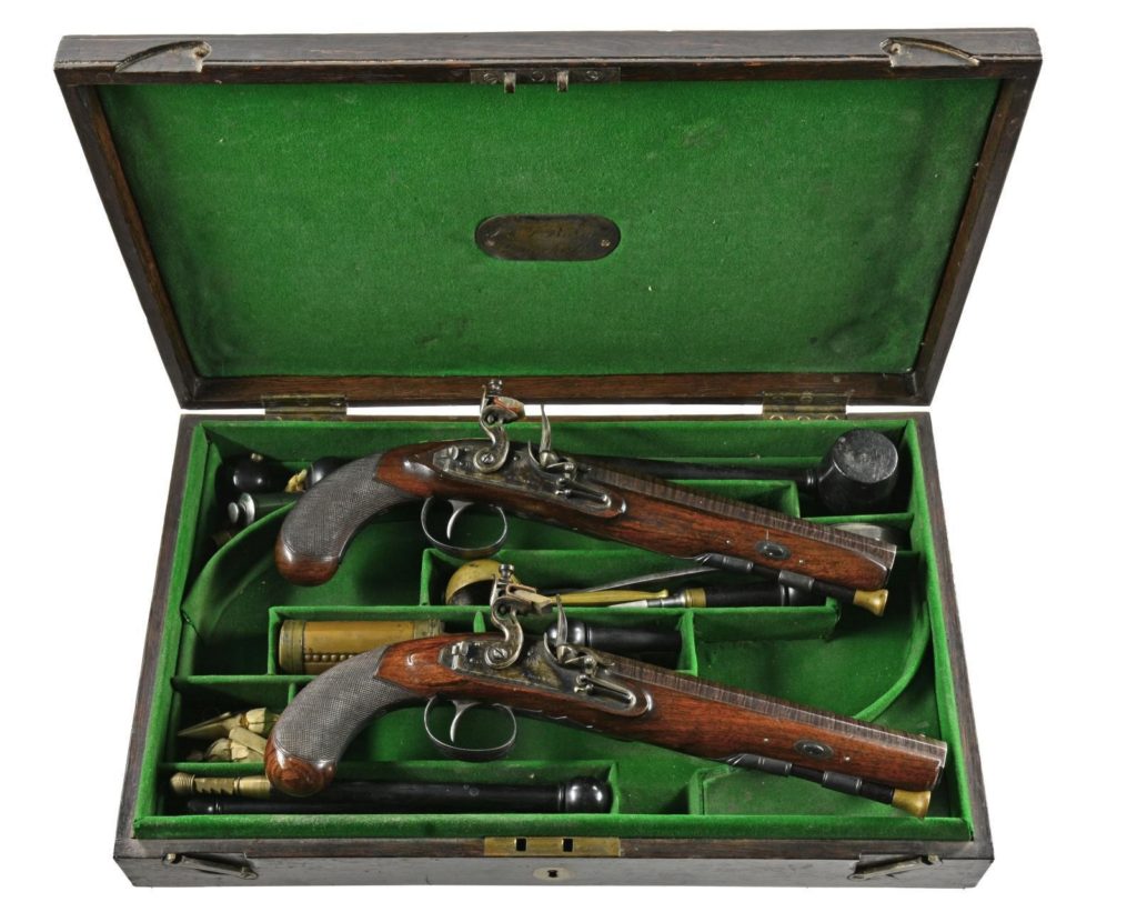 JOHN BLANCH CASED FLINTLOCK SET OF DUELING PISTOLS