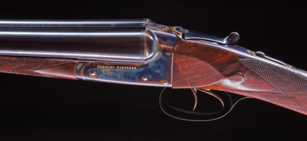 Westley Richards 12 gauge Boxlock restored in the UK to near new and cased with full accessories. Note the exhibition English walnut stock with a super long LOP!