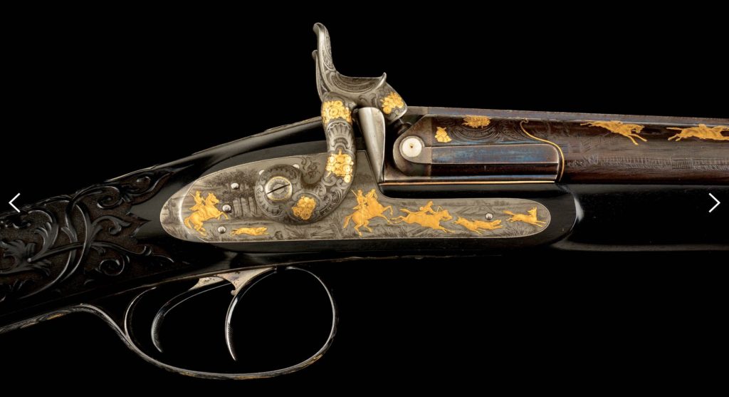 (A) TRULY SUPERB QUALITY, BEAUTIFULLY RELIEF GOLD INLAID AND ENGRAVED PERCUSSION SHOTGUN BY KOEZ